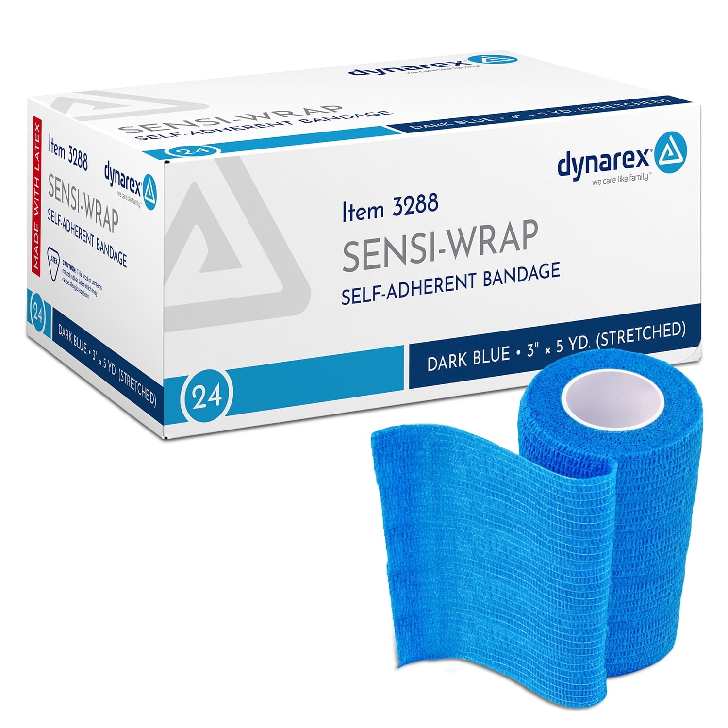 Dynarex Sensi-Wrap Self-Adhesive Bandages, 24-Pack, 3" x 5 yards, Dark Blue, Latex, Colored Elastic Cohesive Athletic Tape, Tattoo Grip & Vet Wrap