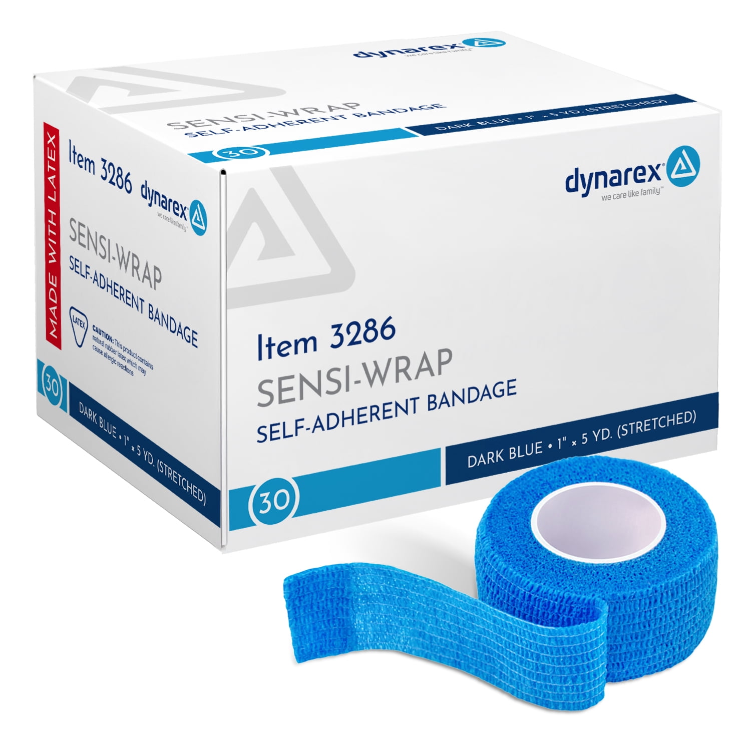 Dynarex Sensi-Wrap Self-Adhesive Bandages, 30-Pack, 1" x 5 yards, Dark Blue, Latex, Colored Elastic Cohesive Athletic Tape, Tattoo Grip & Vet Wrap