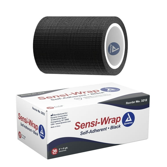 Dynarex Sensi Wrap, 36 Pack of Self Adhesive Bandage Wrap, 2"x 5 Yards, Black Color, Elastic Cohesive Bandage Wrap, Color Athletic Tape, Vet Wrap, Ankle Tape, Tattoo Grip Tape Wrap