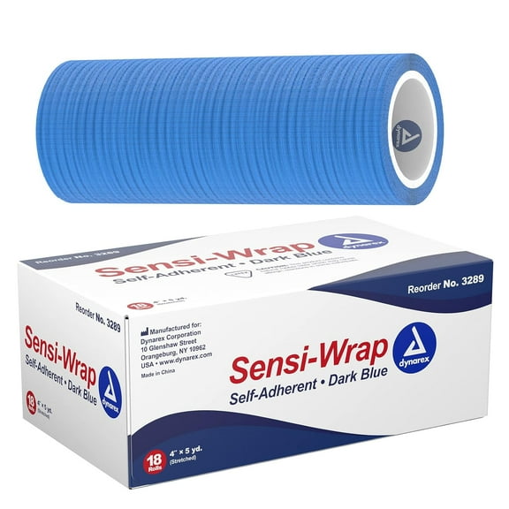 Dynarex Sensi Wrap, 18 Pack of Self Adhesive Bandage Wrap, 4"x 5 Yards, Dark Blue Color, Elastic Cohesive Bandage Wrap, Color Athletic Tape, Vet Wrap, Ankle Tape, Tattoo Grip Tape Wrap