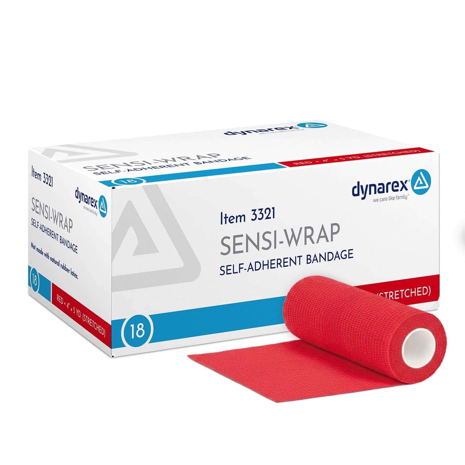 Dynarex Sensi-Wrap Self-Adhesive Bandages, 18-Pack, 4" x 5 yards, Red, Latex-Free, Colored Elastic Cohesive Athletic Tape, Tattoo Grip & Vet Wrap