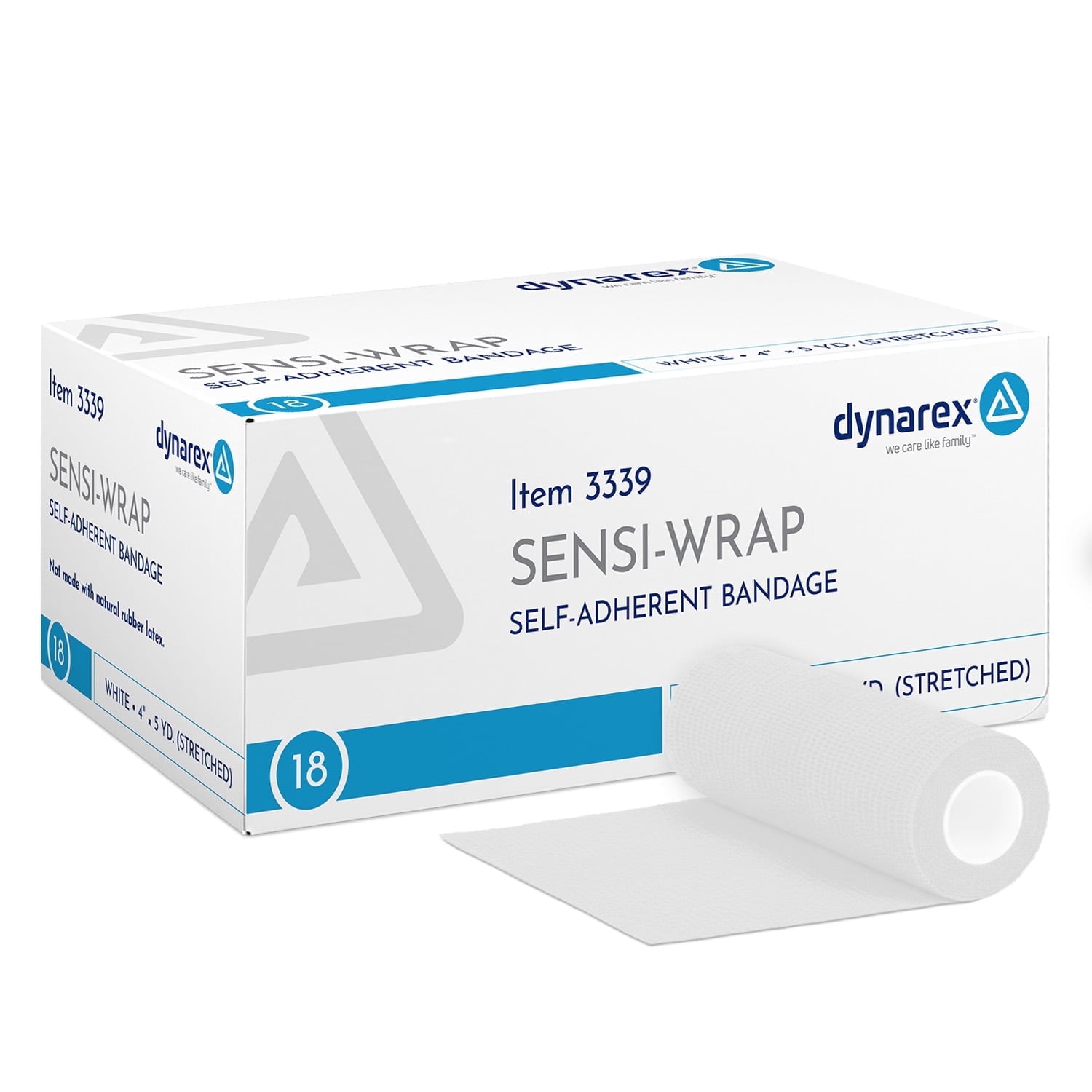 Dynarex Sensi-Wrap Self-Adhesive Bandages, 18-Pack, 4" x 5 yards, White, Latex-Free, Colored Elastic Cohesive Athletic Tape, Tattoo Grip & Vet Wrap