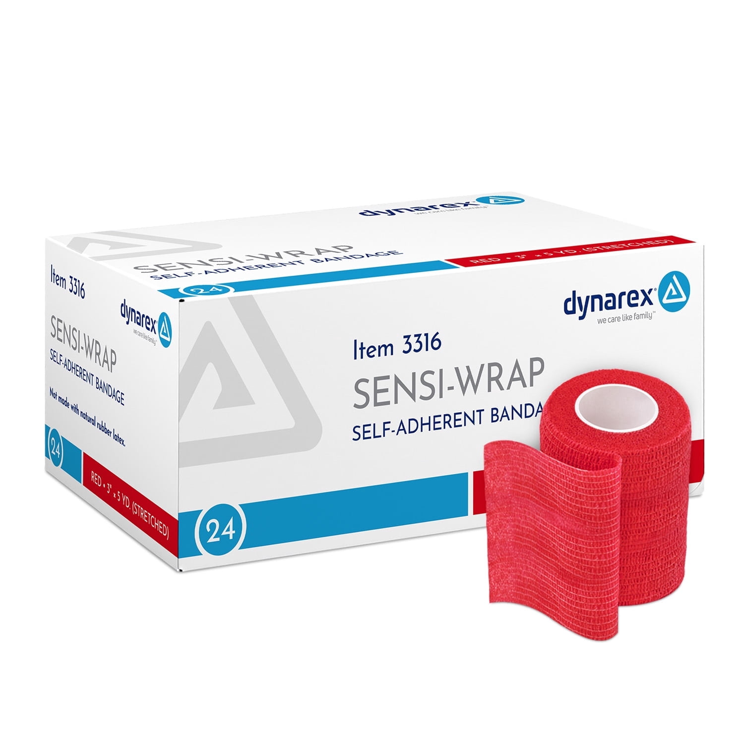 Dynarex Sensi-Wrap Self-Adhesive Bandages, 24-Pack, 3" x 5 yards, Red, Latex-Free, Colored Elastic Cohesive Athletic Tape, Tattoo Grip & Vet Wrap