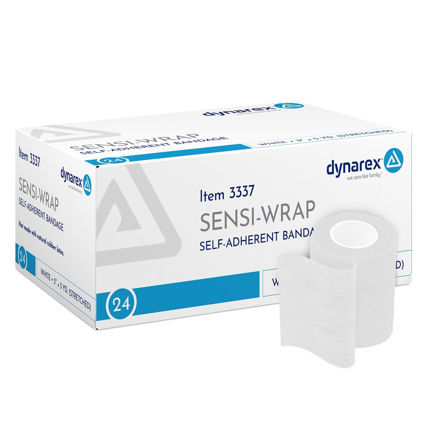 Dynarex Sensi-Wrap Self-Adhesive Bandages, 24-Pack, 3" x 5 yards, White, Latex-Free, Colored Elastic Cohesive Athletic Tape, Tattoo Grip & Vet Wrap