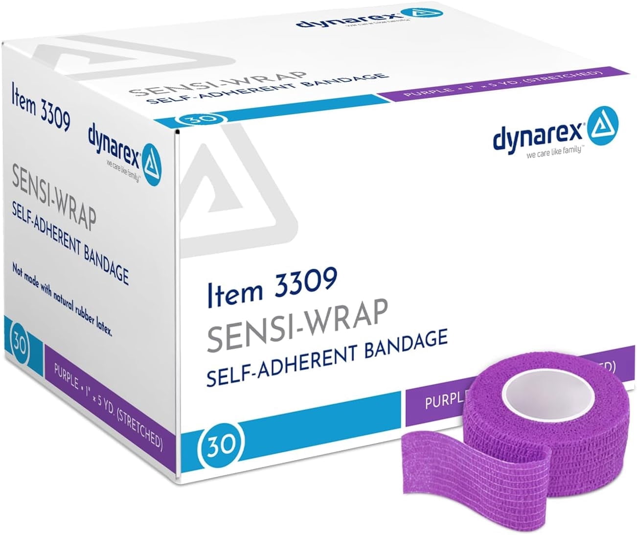 Dynarex Sensi-Wrap Self-Adhesive Bandages, 30-Pack, 1" x 5 yards, Purple, Latex-Free, Colored Elastic Cohesive Athletic Tape, Tattoo Grip & Vet Wrap