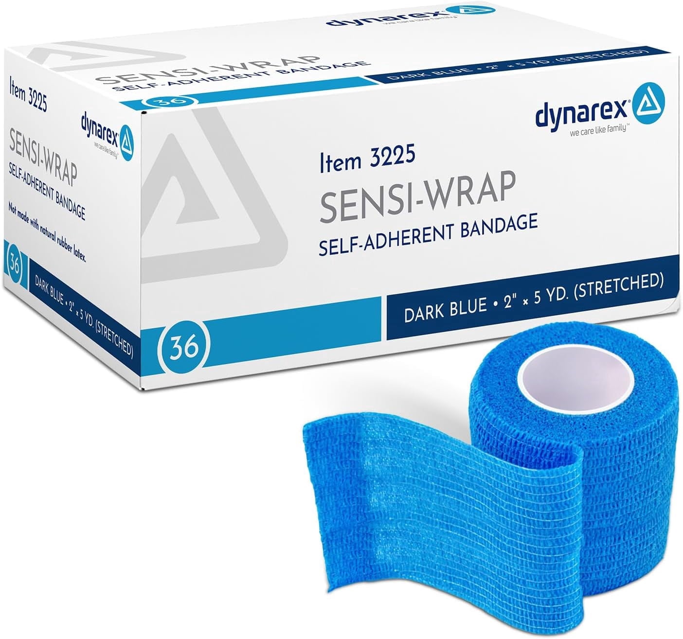 Dynarex Sensi-Wrap Self-Adhesive Bandages, 36-Pack, 2" x 5 yards, Dark Blue, Latex-Free, Colored Elastic Cohesive Athletic Tape, Tattoo Grip & Vet Wrap