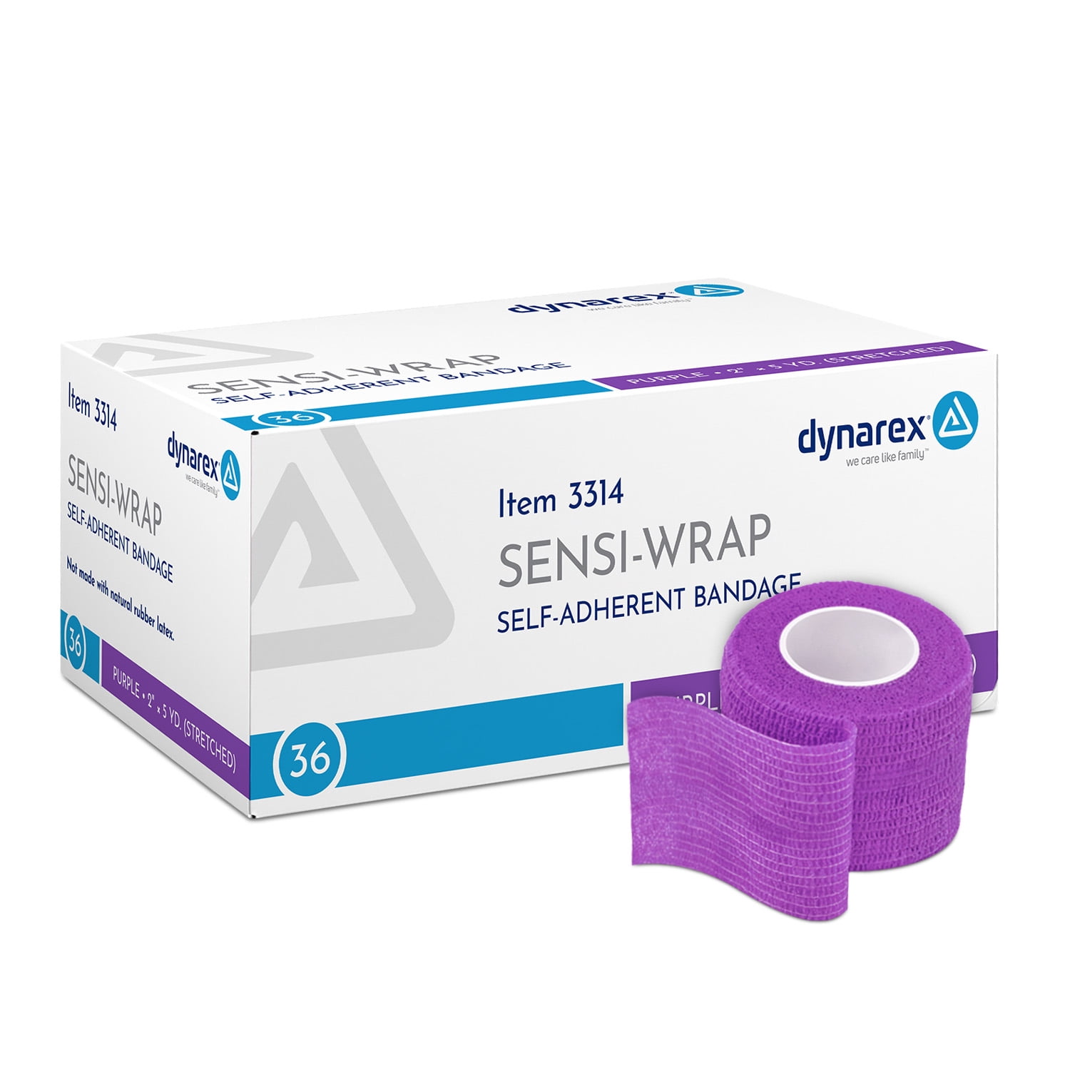 Dynarex Sensi-Wrap Self-Adhesive Bandages, 36-Pack, 2" x 5 yards, Purple, Latex-Free, Colored Elastic Cohesive Athletic Tape, Tattoo Grip & Vet Wrap