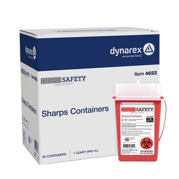 Dynarex Sharps Container, Thermoplastic Container with Translucent Lid, 1 qt, 60 Count