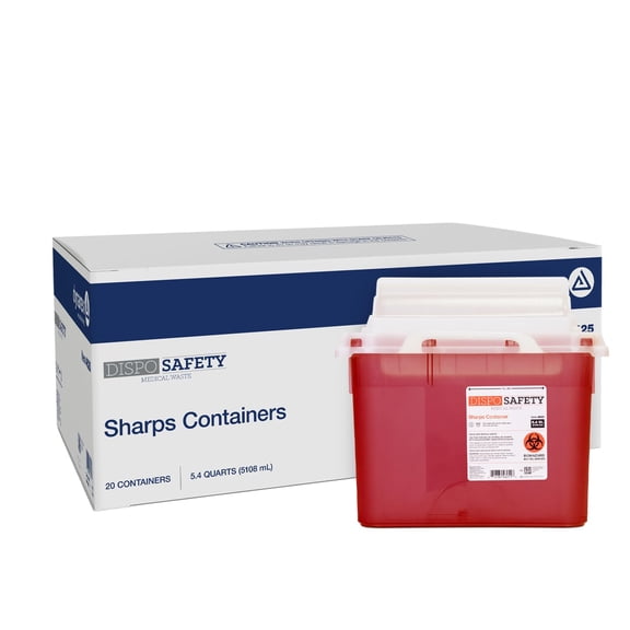 Dynarex Sharps Container, Thermoplastic Container with Translucent Lid, 5.4 qts, 20 Count