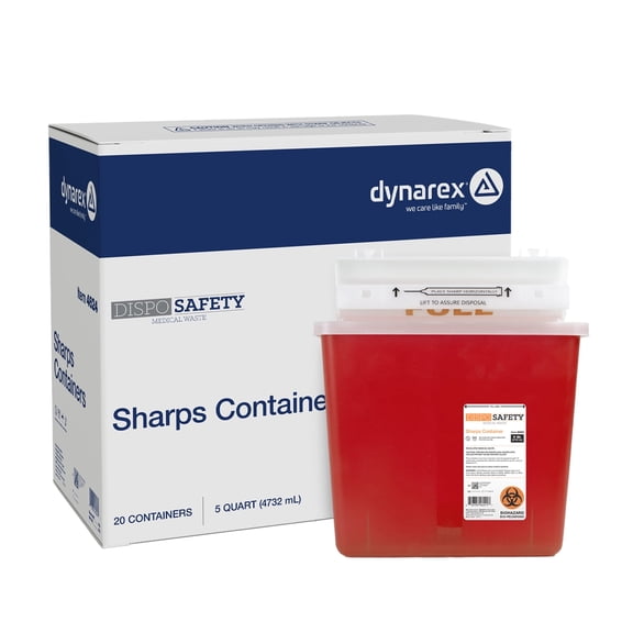 Dynarex Sharps Container, Thermoplastic Container with Translucent Lid, 5 qts, 20 Count