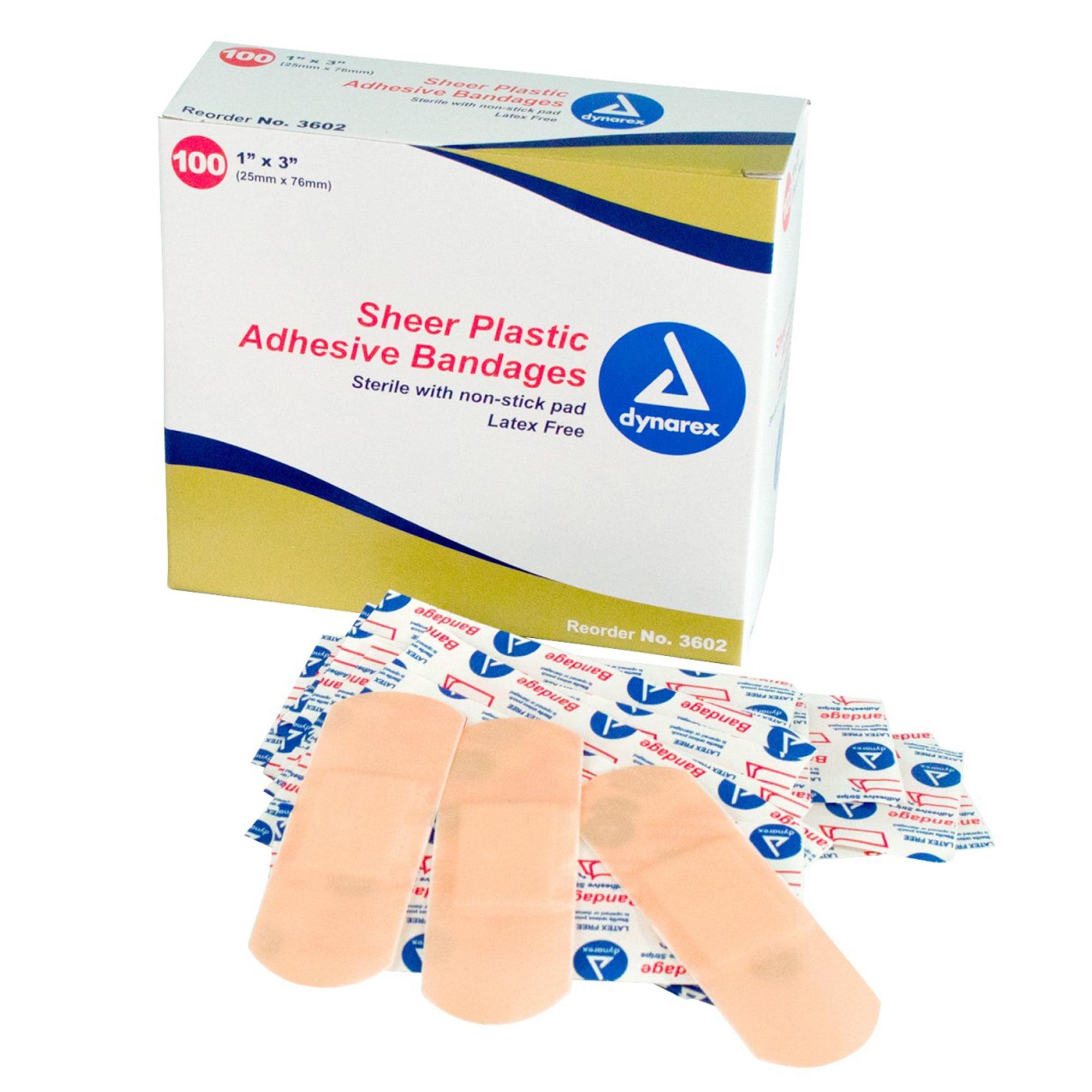 Dynarex Sheer Plastic Adhesive Bandage Sterile 1 x 3" 2400 per Case