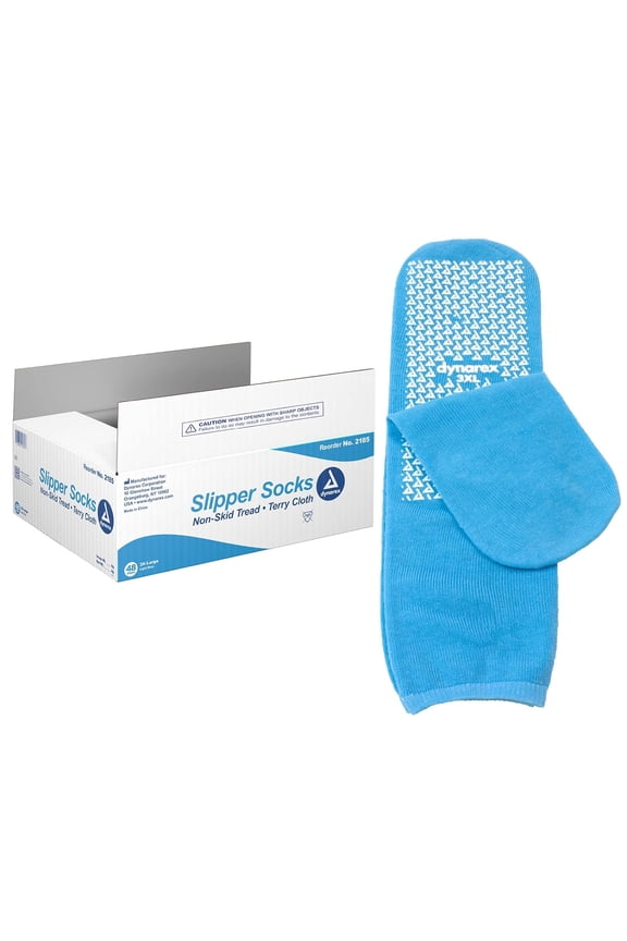 Slipper Socks with Grips for Women & Men - Single-Sided Grippy Socks with Elastic Band - Anti Slip Hospital Socks with Grips - Warm, Fuzzy, Lightweight - XXXL, 48 Pairs per Case