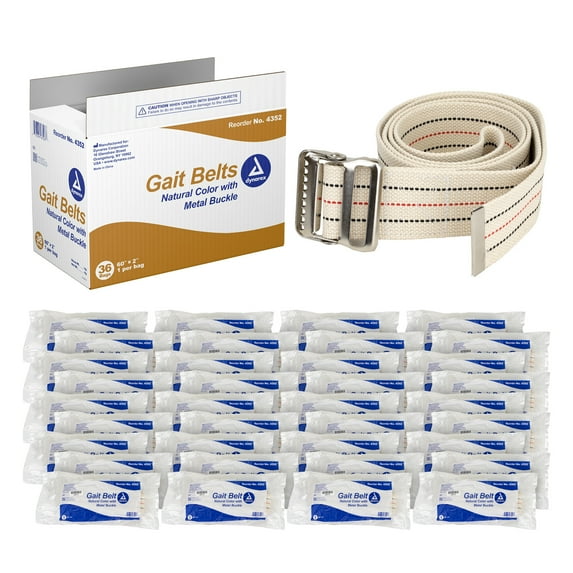 Dynarex Standard Gait Belt Provides a Safe and Secure Hold for use During Physical Therapy, Patient Transfers and Lifts, or for Support Walking with Assistance, Beige, 36 Standard Gait Belts