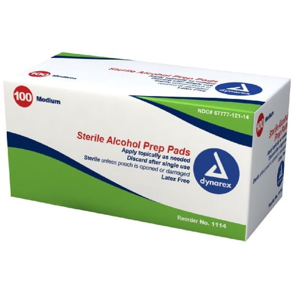Dynarex Sterile Alcohol Prep Pad, Medium, 100 Count