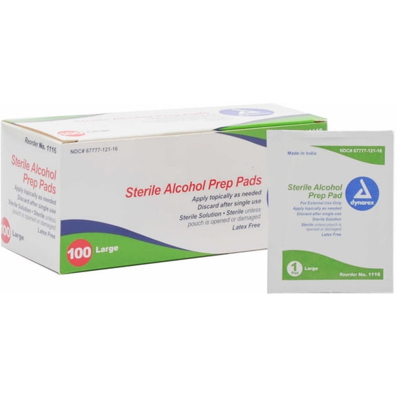 Dynarex Sterile Alcohol Prep Pads, Large 100 Each - (Pack of 3)