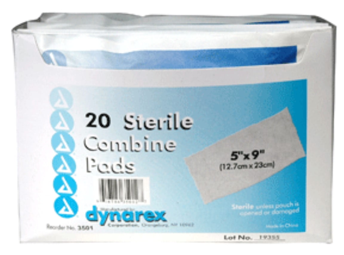 Dynarex Sterile Combine Pads 5 inches x 9 inches 20 Each (Pack of 2)