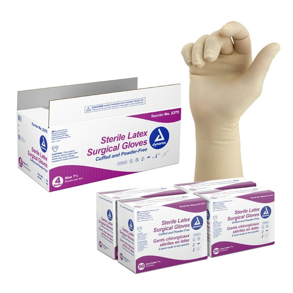 Dynarex Sterile Disposable Latex Surgical Gloves, Powder-Free, Sterilely Packaged in Pairs, Healthcare, Veterinary Clinic, and Cleaning Use, Bisque Color, Size 7.5, 1 Case of 200 Pairs of Gloves