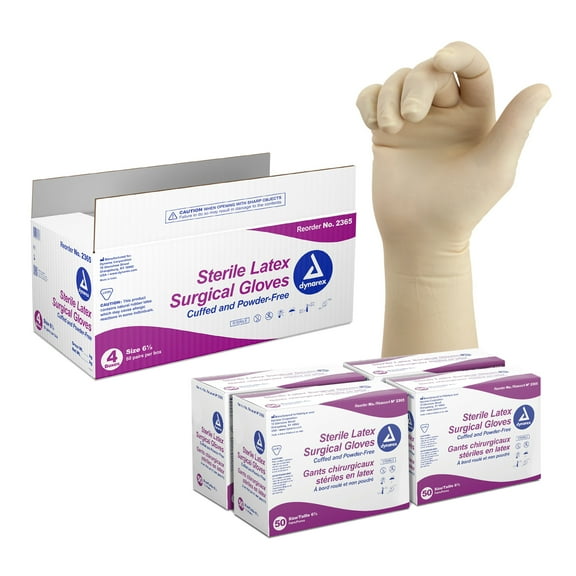 Dynarex Sterile Disposable Latex Surgical Gloves, Powder-Free, Sterilely Packaged in Pairs, Professional Medical & Healthcare Use, Veterinary Clinic, Bisque, Size 6.5, 1 Case of 200 Pairs of Gloves