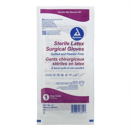 Dynarex Sterile Disposable Latex Surgical Gloves, Powder-Free, Sterilely Packaged in Pairs, Professional Medical and Healthcare Use, Veterinary Clinic, Bisque, Size 8.5, 1 Box of 50 Pairs of Gloves