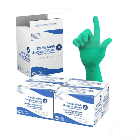 Dynarex Sterile Nitrile Surgical Gloves, Powder-Free and Puncture-Resistant Nitrile Gloves, 5-8 Mil, Sizes 6/6.5/7/705/8, White, Box of 50 or Case of 200