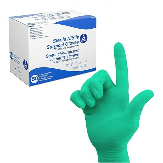 Dynarex Sterile Nitrile Surgical Gloves, Powder-Free and Puncture-Resistant Nitrile Gloves, 5-8 Mil, Sizes 6/6.5/7/705/8, White, Box of 50 or Case of 200