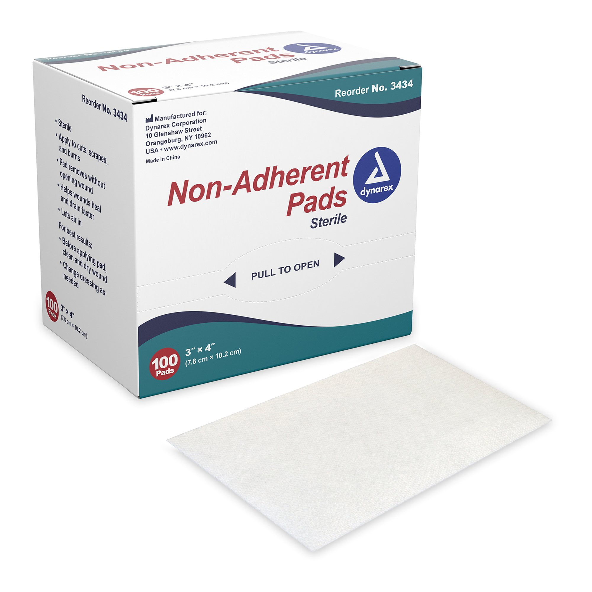 Dynarex Sterile Non-Adherent Dressing Rectangle 3 x 4" 3434 1200 per Case
