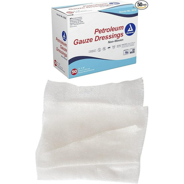 Dynarex Sterile Petroleum Non Adhering Gauze Dressing for Wounds, 3" x