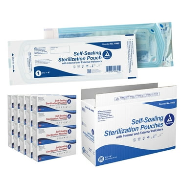 Dynarex Sterilization Pouches - Self-Sealing Autoclave Bags for Medical, Dental, Tattoo & Nail Care Tools - Blue-Tinted Transparent Cover, Dual Color Indicators, Size 3.5" x 9", 1 Case of 4000