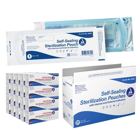 Dynarex Sterilization Pouches - Self-Sealing Autoclave Bags for Medical, Dental, Tattoo & Nail Care Tools - Blue-Tinted Transparent Cover, Dual Color Indicators, Size 3.5" x 9", 1 Case of 4000