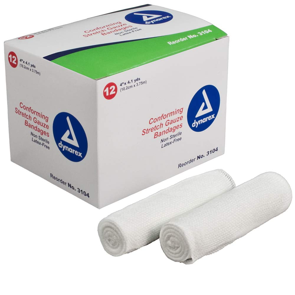 Dynarex Stretch Conforming Gauze Bandage Polyester 1-Ply 4 Inch X 4-1/10 Yard Roll Shape NonSterile, Case of 96