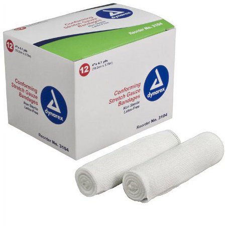 Dynarex Stretch Gauze Bandage ''4 , Non-Sterile, Latex-Free, 12 Count - 10 Pack
