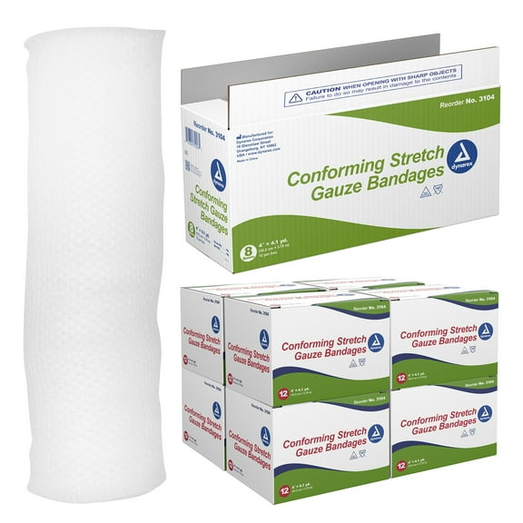 Dynarex Stretch Gauze Bandages, 4" x 4.1 yds, Non-Sterile & Latex-Free, Wound Care in Medical and Home Environments, 1 Case of 96 Dynarex Stretch Gauze Bandages