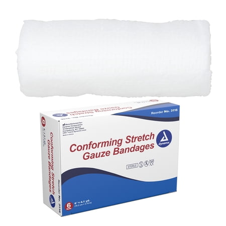 Dynarex Stretch Gauze Bandages, 6" x 4.1 yds, Sterile & Latex-Free, Wound Care in Medical and Home Environments, 1 Box of 6 Dynarex Stretch Gauze Bandages