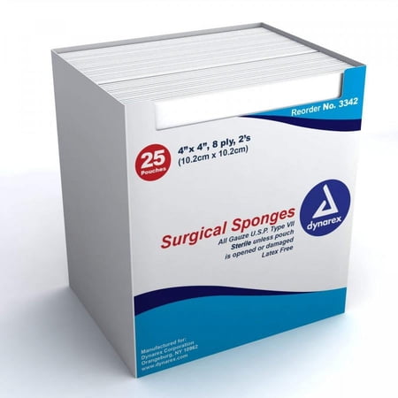 Dynarex Surgical Sponges (4 Inches x 4 Inches) Sterile, 25 Each