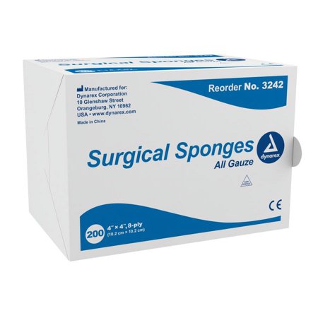 Dynarex Surgical Sponges, 8-Ply, 4 x 4 Inch, 200 Count
