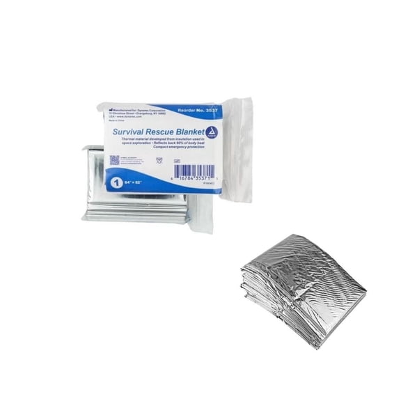 Dynarex Survival Thermal Aluminized Emergency Rescue Blankets - 52" x 84" - 4 Pieces - MS-80810
