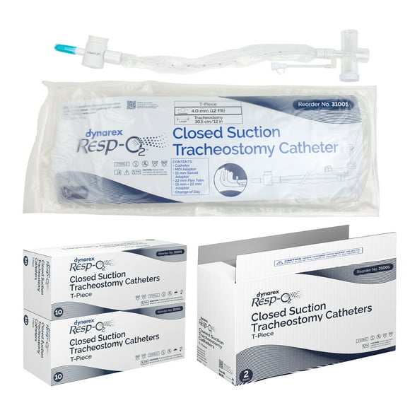 Dynarex Trach Suction Catheter - Closed Suction Tracheal Professional Medical Catheters - Tracheostomy Supplies for the Respiratory Tract - T-Piece - 12FR - 20 Count