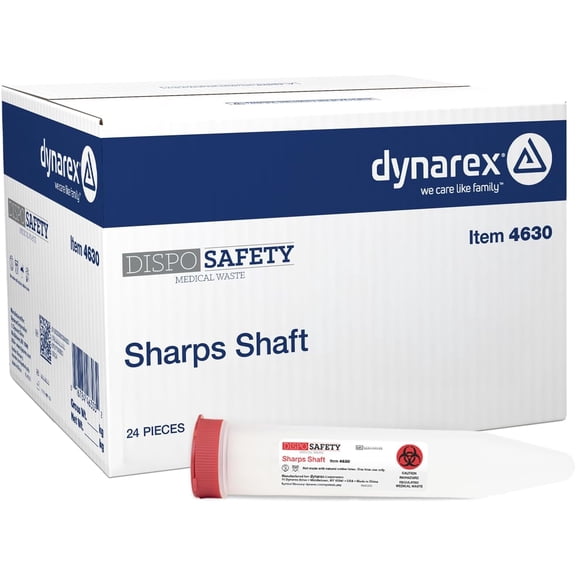 Dynarex Sharps Container, Portable See-Through Sharps Shaft with Leakproof Cap, 24 Count