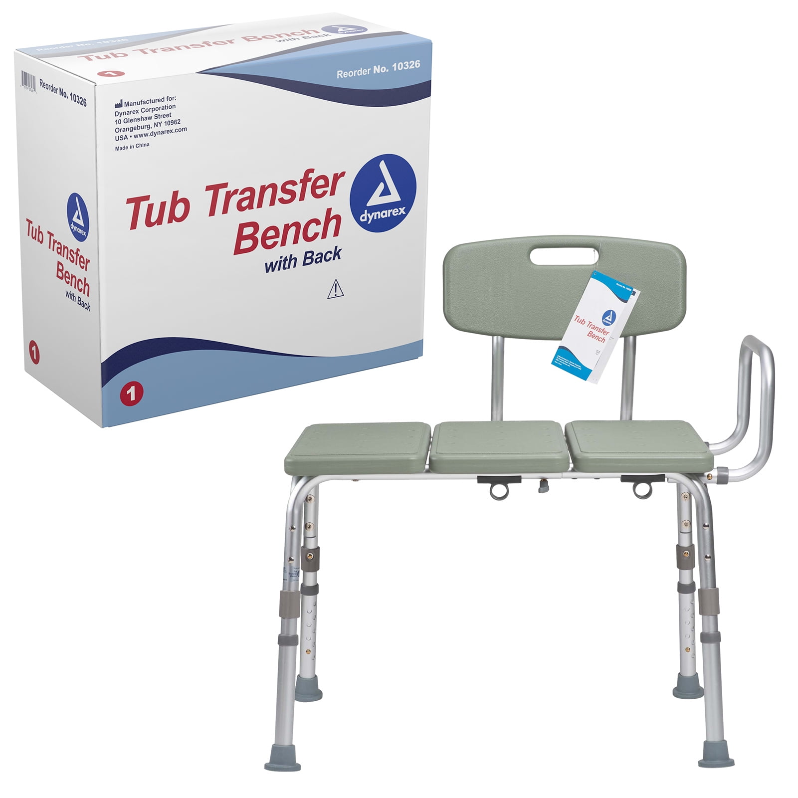 Dynarex Gray Plastic Tub Transfer Bench with Backrest