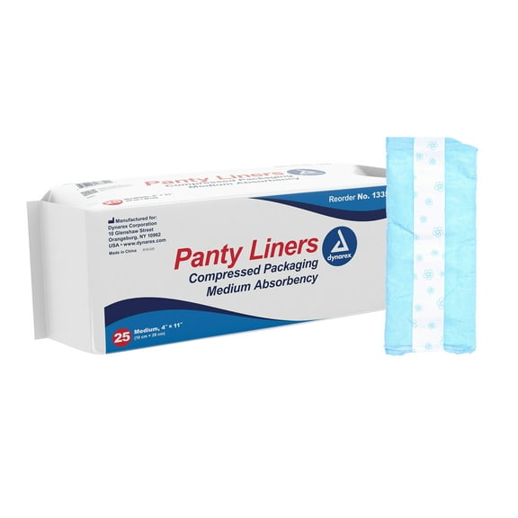 Dynarex Unisex Incontinent Pad Pant Liner 4 X 11 Inch 1335, 59, 25 Ct