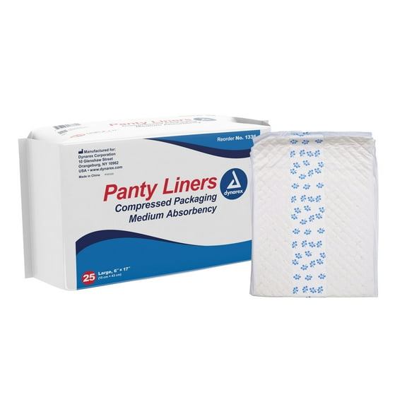 Dynarex Unisex Incontinent Pad Pant Liner 6 X 17 Inch 1336, 59, 25 Ct