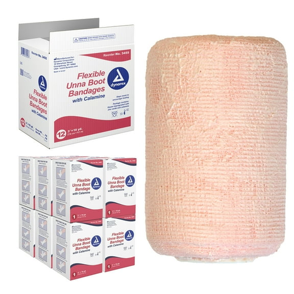 Dynarex Unna Boot Bandage, Individually Packaged, Provides Customized Compression as Treatment for Leg Ulcers with Calamine, Soft Cast, 3 in. x 10 yds, 1 Case of 12 Unna Boot Bandages