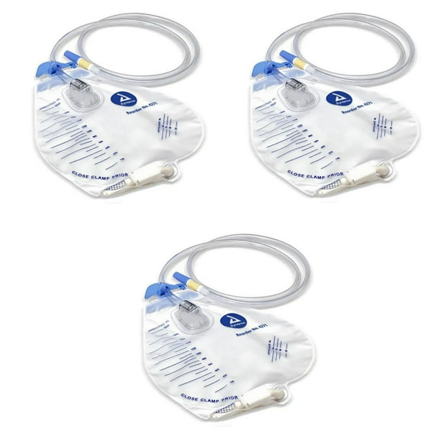 Dynarex 2000ml Urinary Drainage Bag, AntiReflux Valve, 3 Pack