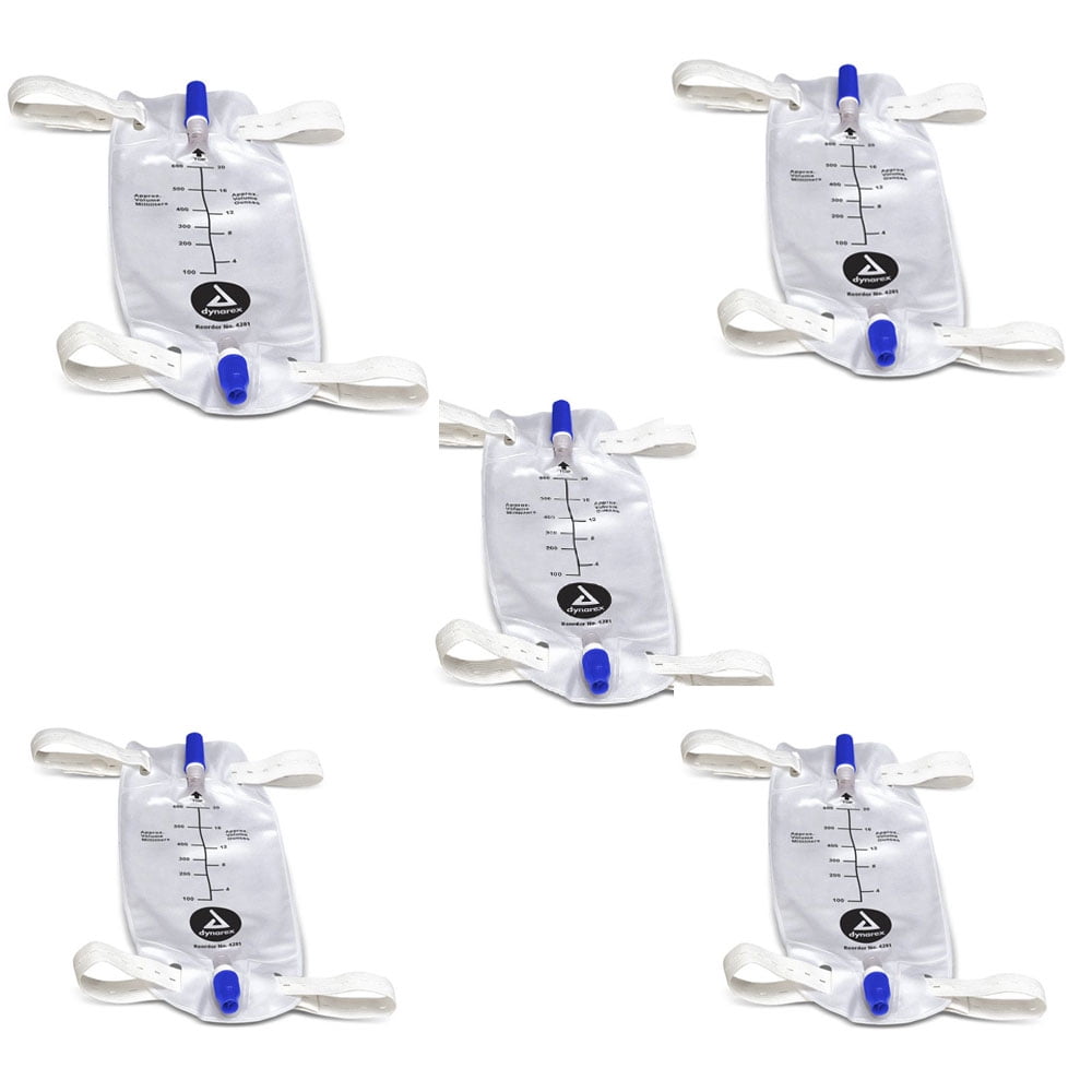 Dynarex Urinary Leg Bag 600ml, With Anti-Reflux Valve, 5 Pack