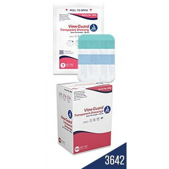 Dynarex View Guard Transparent Dressings, Sterile Wound Dressing, Breathable Barrier, Easily Conforms to Body Contours, 2 ⅜” x 2 ¾”, 1 Box of 100 Transparent Dressings