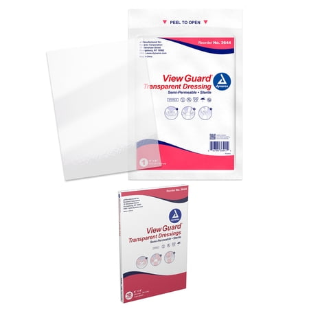 Dynarex View Guard Transparent Dressings, Sterile Wound Dressing, Breathable Barrier, Easily Conforms to Body Contours, 6” x 8”, 1 Box of 10 Transparent Dressings