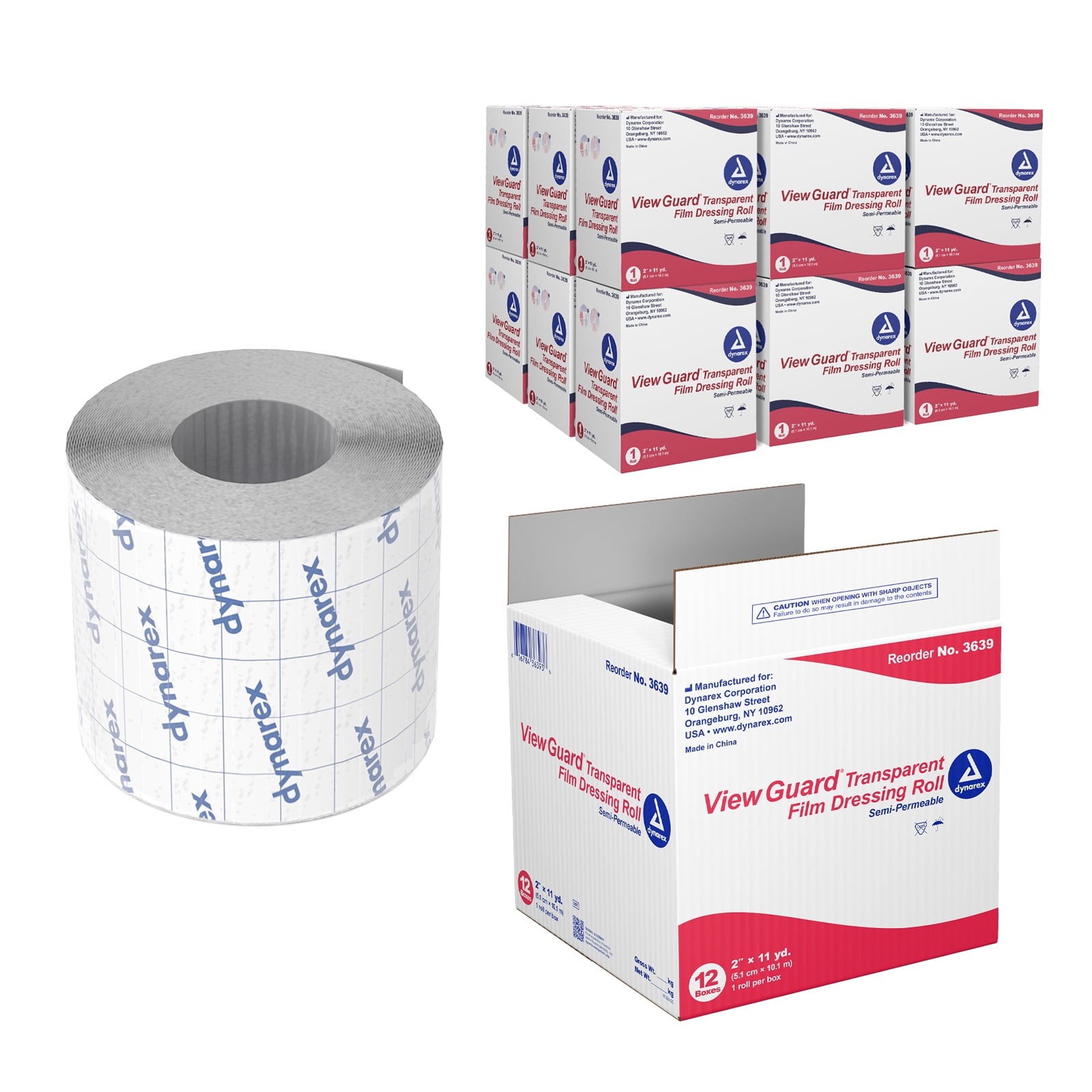 Dynarex View Guard Transparent Film Dressing Roll 2" x 11yds Bandage Size, Non-Sterile and Flexible, 12 per case