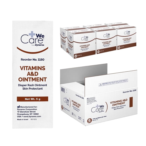 Dynarex Vitamins A&D Ointment, 1 Case - 6 Boxes, 144 Packets/Box - 5g Packets