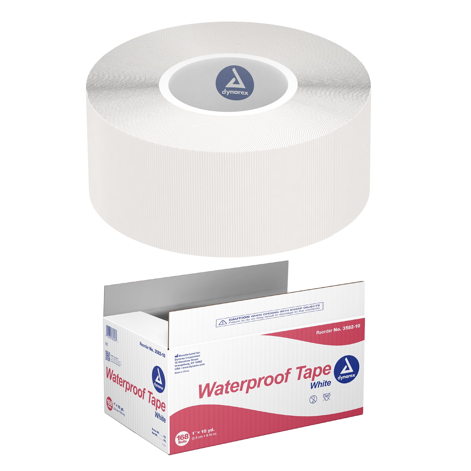 Dynarex Waterproof Adhesive Tape - High-Tensile, Strong Adhesive, Non-Sterile - No Rubber Latex & DEHP - 1” x 10 Yards - 168 Rolls per Bulk Case