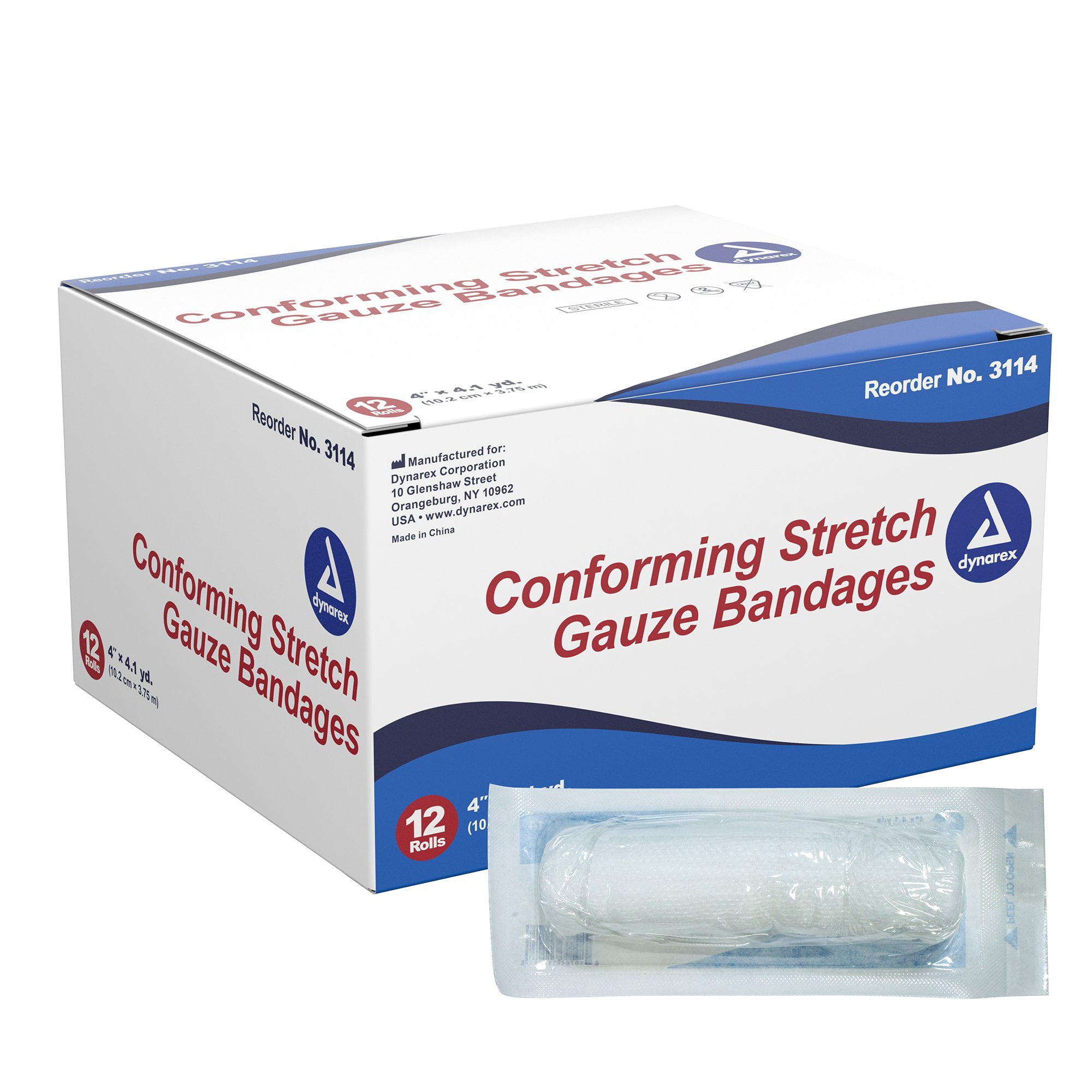 Dynarex White Conforming Bandage Sterile 4" x 4-1/10 Yd 3114 96 per Case